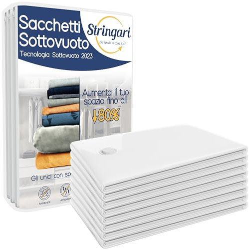 Stringari Vakuumbeutel für Kleidung Staubsauger 8er Set L 80x60 – Vakuumbeutel für Bettdecken von Höherer Qualität – Die einzigen Vakuumierbeutel Kleidung mit 90 Mikron Stärke