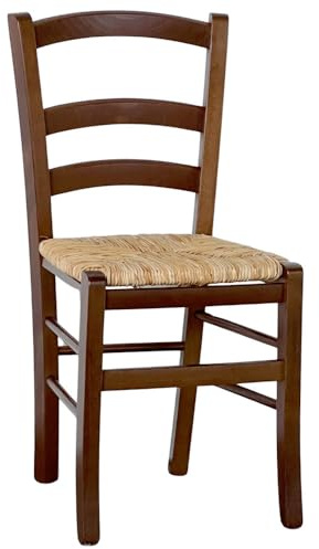 Okaffareato Stühle aus Massivholz mit Sitz aus Reisstroh, Farbe Nussbaum dunkel montiert