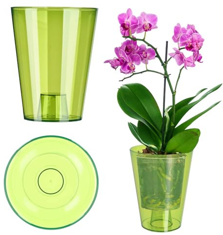 KADAX Blumentopf, schlanker Orchideentopf, Schlichter Pflanzkübel, Blumenkübel für Orchidee, Knabenkraut, Gänseblümchen, Übertopf für Küche und Wohnzimmer (⌀ 12cm, rund, Grün)