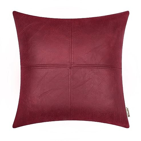 BRAWARM Hochwertiger Kissenbezug für Sofa, Couch, Heimdekoration, einfarbig, luxuriöses Kunstleder, handgenäht, 40cm x 40cm Rot