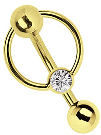 Intimpiercing oder Bauchpiercing Banane Gold beschichtet in 1,6 x 8 mm mit 5 mm Lochkugel und BCR