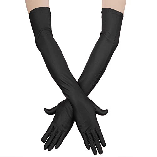 Yolev Lange Handschuhe Schwarze Damen Satin Fingerhandschuhe Oper Braut Tanzhandschuhe Hochzeit Party Schwarze Stretchhandschuhe Erwachsene Halloween