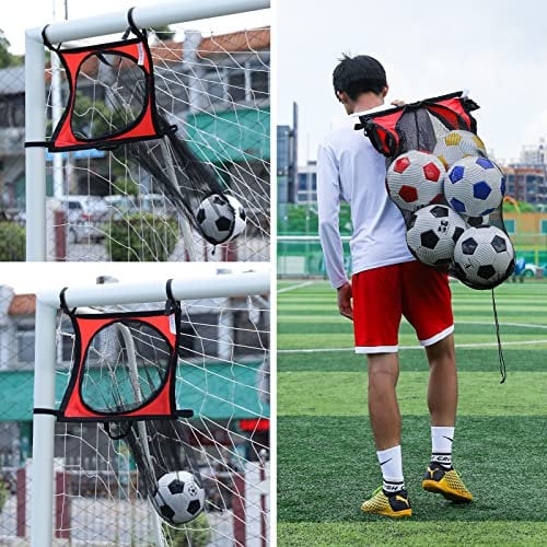 KudoMax Soccer Target Goal Net and Ball Bag: 3 in 1 Top Bins Goal and Equipment Bag, Multi-Sport Target Net, Orange and Black