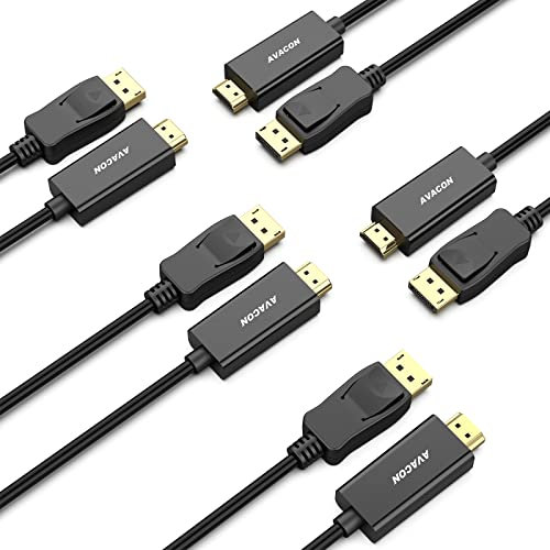 Avacon DisplayPort to HDMI 6 Feet Gold-Plated Cable 5 Pack, Display Port to HDMI Adapter Male to Male Black