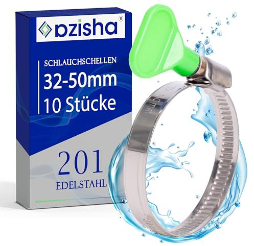 AZISHA Collier De Serrage Inox 32-50mm - 10 Pièces Collier Serrage Metal - Réglable Colliers De Serrage En Acier - Collier Serrage Durite - Colliers De Serrage À Écrou Papillon Pour Piscine,Jardin