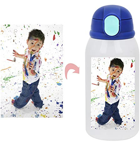 YJZQ Bouteille d'eau Photo Personnalisée Gourde Isotherme Enfant/Adulte avec Paille Gourde 500ml modèle Faon Souvenir pour Noël Anniversaire