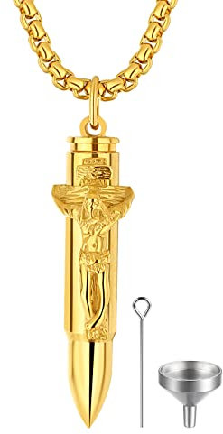 OIDEA Halskette Herren Patrone Hülse mit Jesus als Pillendose, 22 Inch Weisenkette Gotik Stil, Gold
