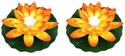 Yeehliny Schwimmende Lotuslichter, LED Wasserdichte Solar Seerosen Schwimmende solarleuchten Lotusblumen-Nachtlampe Lotusblüte Lotusblatt Teichlicht für Pool Teich Garten Deko (28CM-2PC-Orange)