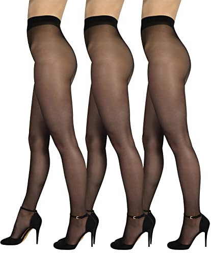 BANANALU Seidenglanz elastische 20 Den Damen Strumpfhosen Multifibra Elegant 20 Nero XXL / 3er Set