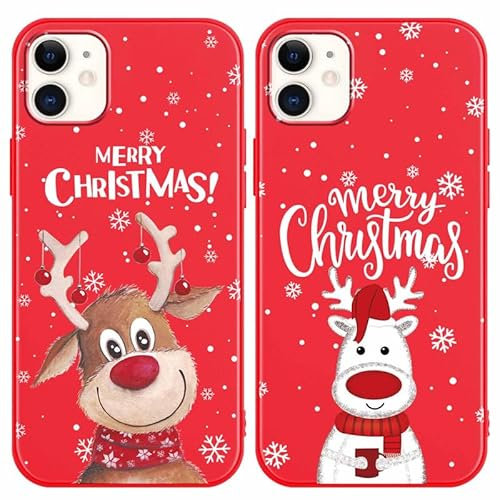 Yoedge 2 Stück Hülle für Apple iPhone 11 6,1, Rot Weich TPU Silikon Weihnachten Handyhülle mit Elch Muster Motiv, TPU Stoßfeste Soft Slim Case Cover für iPhone11, Hirsch