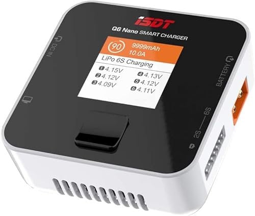 YUNIQUE GREEN-CLEAN-POWER Chargeur ISDT Q6 Nano 200W 8A - Déchargeur Équilibré DC 2-6S, IPS, Firmware scOS 2.0, pour Batteries Lipo, Li-Hv, NiMH, 21700 & 7.4v - Blanc