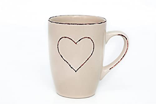 HoitoDeals 1Pcs Heart Embossed Cream Mug 11cm Ceramic Cream Mug With Heart Detail Highlighted With A Rustic Edging