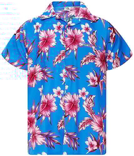 King Kameha Funky Chemise-Hawaienne, Manche-Courte, Mono-Flowers, Turquoise-Rose, XL