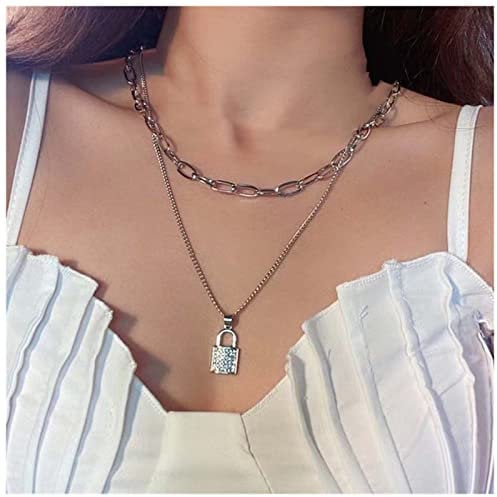 Dervivea Boho Geschichtet Schloss Choker Halskette Silber Büroklammer Kette Halskette Kristall Schloss Anhänger Halskette Cz Vorhängeschloss Halskette Kette Schmuck Für Frauen Und Mädchen