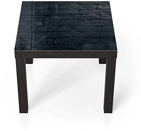 DEQORI Glastisch | schwarz klein 55x55 cm | Motiv Lackierter Ziegelstein | ausgefallener Beistelltisch aus Glas | Hochglanz Couchtisch fürs Wohnzimmer | moderner Couch Tisch mit Design