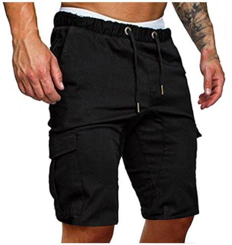 EMATOP Herren Cargo Shorts Baumwolle Kurze Hose Casual Einfarbig Cargohose Sommer Bermuda Short mit 6 Taschen Sommerhose Elastischer Bund Sporthose Regulär Fit Freizeithose Laufshorts Männer