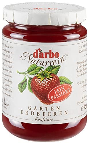 Darbo Naturrein Erdbeeren Konfitüre fein passiert 6 x 450 g Gläser, ideal zum Frühstück aufs Brötchen als auch zum Veredeln von Desserts und Süßspeisen