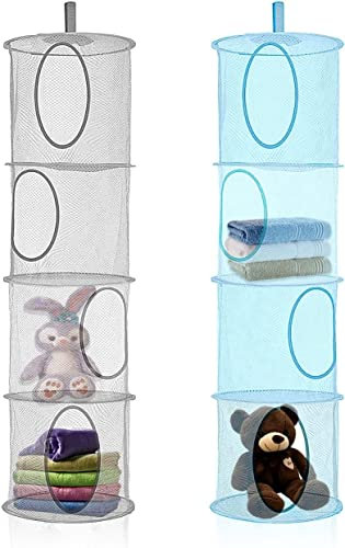 JSUOEO Hängende Netz-Aufbewahrungstasche, 2 Stück Mesh Hängender Speicher Korb Faltbare Aufbewahrungsnetze Hängeorganizer Netz Hängender Speicherkorb Kinder für Spielzeug Kleidung (Blau und Grau)