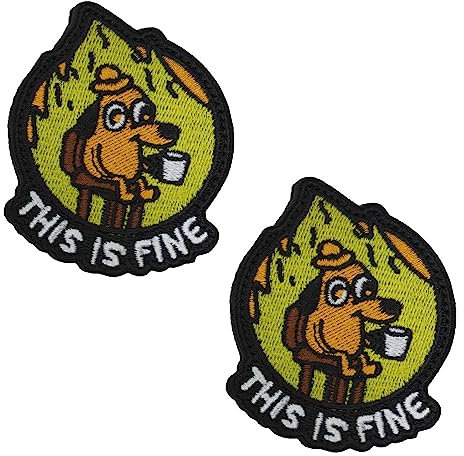 2 St. Das ist gut This is Fine Hund Meme Lustig Sarkastisch Patch Taktische Militär Moral Appliques Emblem für Kleidung Rucksack Uniform Weste Hundegeschirr Militär Taktisch Draussen Biker