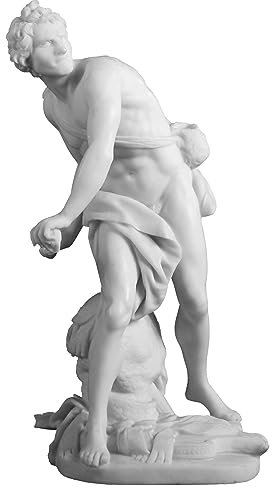 Veronese Design David Arming Slingshot Griechische Kunstharz-Skulptur Marmor-Finish 29,5 cm