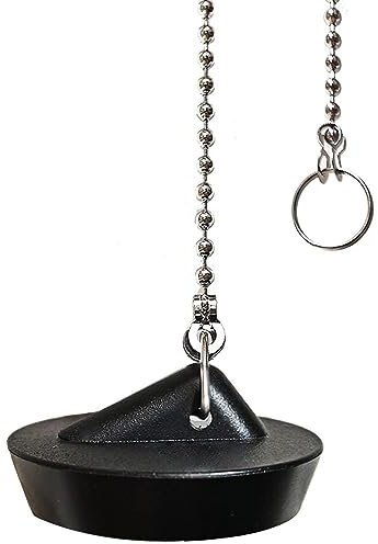 Tomario Silicone Sink Bath Plug with Chain, 450mm Stainless Steel Ball Chain Hook for Kitchen Bath Sink Drain Stopper Plug (1 3/4 Inch, Drain Plug Size Between 42 to 45.5 mm), Black, (SS1100-4)