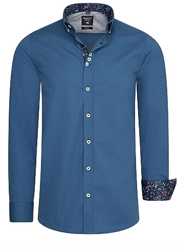 Rusty Neal Herren Freizeit-Hemd mit Lässigem Knopf-Design abgesetzt mit Blumen-Muster Stretch Langarm Slim Fit 030