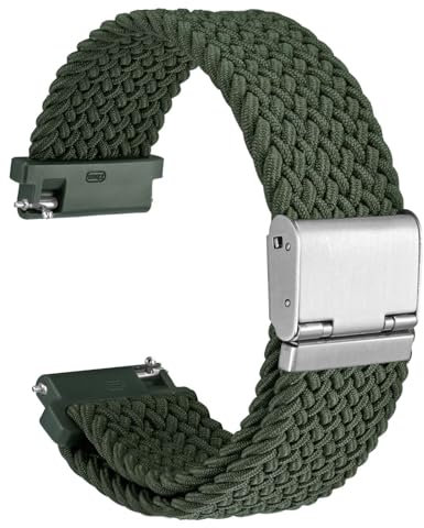 WOCCI 22mm Gewebtes Nylon Uhrenarmband für Damen und Herren, Schnellverschluss, Verstellbare Silberne Schnalle (Khakigrün)