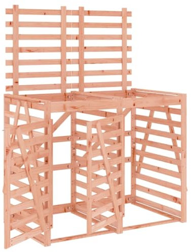 vidaXL Abri pour Poubelle Double sur roulettes, Cache-Poubelle avec Porte et Couvercle, Hangar à Poubelles avec Rangement Jardin, Marron Bois Massif Douglas