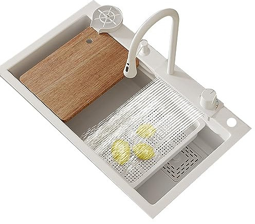 GArcan Fregadero de Cocina Fregadero de Acero Inoxidable 304 Blanco Lavado, Drenaje y Corte Fregadero Multifuncional 3 en 1 con Grifo extraíble (Color: A, Tamaño: 68 * 45 cm)