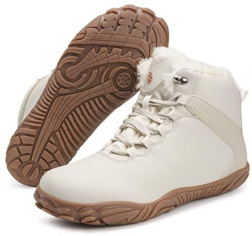 Sisttke Barfußschuhe Herren Damen Winter Warm Gefüttert Wasserdicht Winterschuhe Outdoor rutschfeste Stiefel Winterstiefel Breiter Zehenbox,Beige-A,41 EU