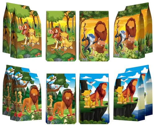 Löwen Kinder Geschenktüten 12pcs Löwen Candy Tüten,Papiertüte Mit Der Löwen Aufdruck, Zum Verpacken Von Geschenken, Giveaways, Party Süßigkeiten, Wiederverwendbare Party Geschenktüten
