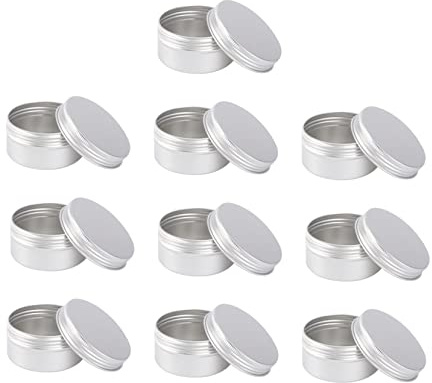 Mini Boîte à Crème Cosmétique 80ml en Aluminium pour Voyage | Lot de 10 Pièces, Fermeture sans Joint, Rechargeable et Réutilisable, Argenté, pour Fards et Poudre Acrylique