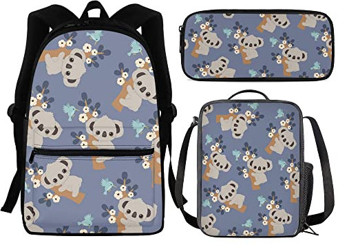 fifbird Entzückender Koala-Rucksack, 3er-Pack, Set mit Federmäppchen, Lunchbox, leicht, langlebig, Schulzubehör