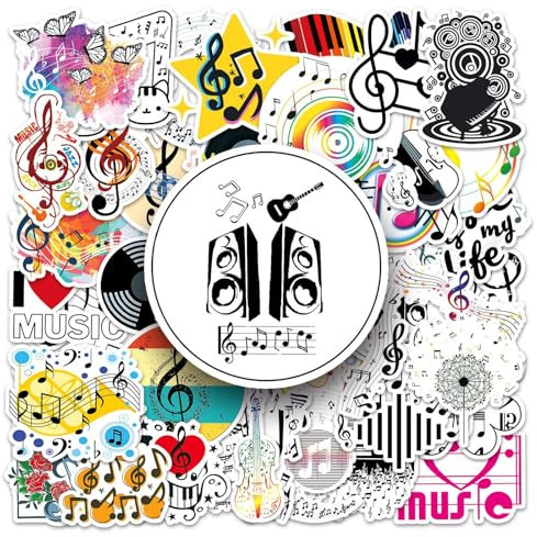 Music Aufkleber Musik Stickers 50 Stück Skateboard Graffiti Aufkleber Motorräder Fahrrad Snowboard Gepäck Laptop Auto Koffer für Kinder und Jugendliche Wasserdichte Vinyl Aufkleber