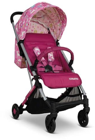 COSATTO Yo! Reisekinderwagen - Leicht, kompakt, klappbar von Geburt an bis 25 kg - flugzeugtauglich, einfaches Zusammenklappen mit einer Hand, großer 8-kg-Einkaufskorb mit Regenschutz (Happy Unicorns)