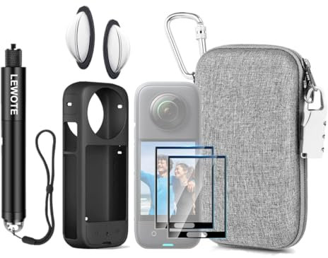 LEWOTE 8 in1 Kompatibel mit Insta360 X3 Zubehör Kit[Silikon Kameratasche][Dual Lens Guards Cover][Selfie Stick][Displayschutzfolie][Tragetasche mit Karabiner und Anti-Loss Lock]