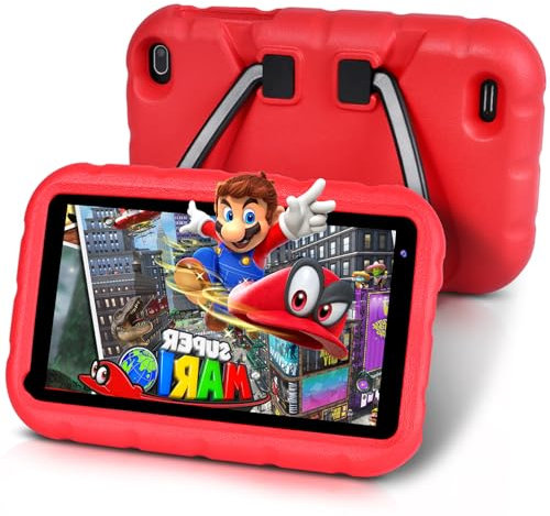 YESTEL Tablet Bambini 7 Pollici, X3 Tablet Per Bambini Supporto Controllo Dei Genitori/1.6 GHz/GPS/32GB Espandibili Fino A 128GB, Con Wi-Fi,Tablet Con Cover Anti-Caduta, Rosso