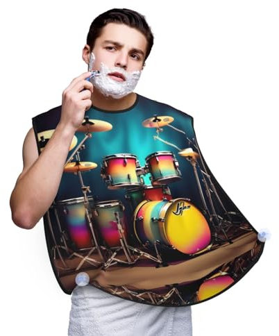 YQxwJL Süßer schwarzer Mops, Standardmaßstab, 2_00 x Druck, Bart-Lätzchen, Rasierschürze, Bart-Haarschneideumhang, Geschenk für Papa, Cooles Schlagzeug-Set, Einheitsgröße