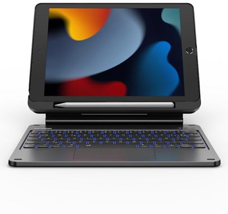 Dexnor Funda con Teclado iPad 9ª Generación, Español Ñ Funda Teclado para iPad 10.2 9ª/8ª/7ª Generación, Magic Style Keyboard con Soporte Magnética Flotante Trackpad Multi-Touch Retroiluminado, Negro