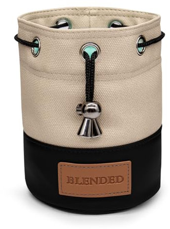 BAIRBRE Golf-Wertsachentasche, Eimer-Taillen-Design, Golftasche mit Kordelzug, Golfte-Tasche, Leder, für Herren und Damen, Khaki + Schwarz