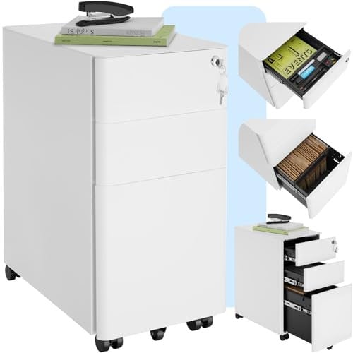 TecTake® Armadietto Per Archivio Pratiche con Rotelle, Mobile Porta Documenti 2 Cassetti, 1 Porta Fascicoli, Mobile Salvaspazio, Armadio con Serratura Chiave, Armadio Ufficio Multiuso - Bianco