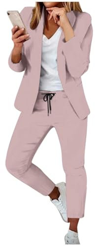 Set blazer da donna, 2 pezzi, completo aperto sul davanti, elegante giacca e pantaloni, abbigliamento da ufficio casual da ufficio, F# Rosa, M