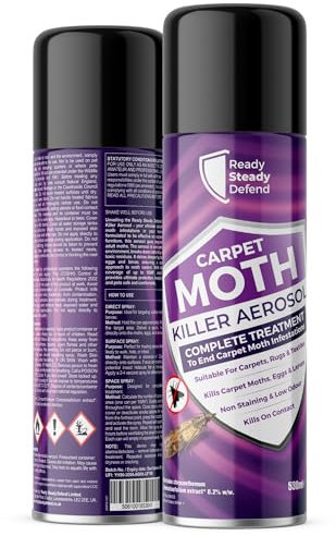 Carpet Moth Killer Aerosol - 530ml - Powerful Treatment for Complete Carpet Moth Infestations, Kills Moths, Eggs & Larvae on Contact, Ideal for All Carpets, Rugs & Textiles. Effective & Long Lasting.