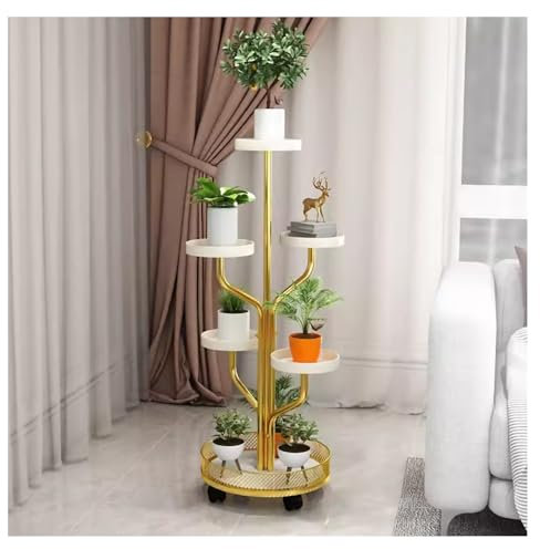 Robuster Blumentopfständer for mehrere Pflanzen, Ständer for Pflanzen im Innen- und Außenbereich, rundes Regal aus Eisen for Pflanzgefäße, Topfpflanzenhalter for den Garten zu Hause(Gold,H 100CM/39.3I