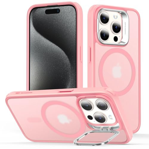 ESR for iPhone 15 Pro Case, Compatible with MagSafe, Military-Grade Protective Case, Built-In Stash Stand Phone Case, Scratch-Resistant Back Cover, Classic Series, Clear Pink