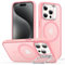 ESR for iPhone 15 Pro Case, Compatible with MagSafe, Military-Grade Protective Case, Built-In Stash Stand Phone Case, Scratch-Resistant Back Cover, Classic Series, Clear Pink
