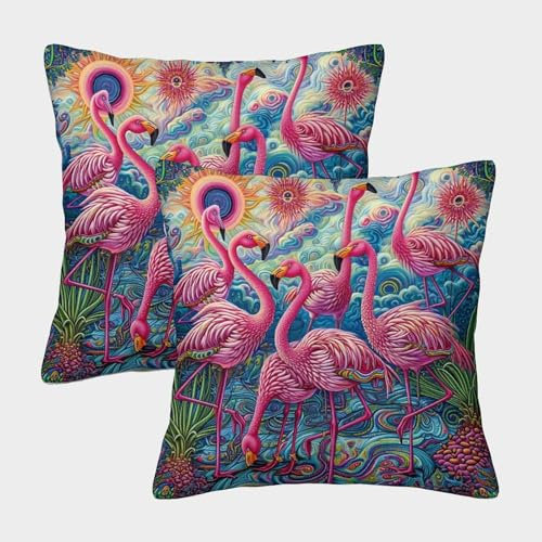 BEDPOCHY Flamingo dekokissen 2er Set Zierkissenbezüge Sofakissen für Sofa Couch Wohnzimmer Schlafzimmer Büro Home Decor 45x45cm