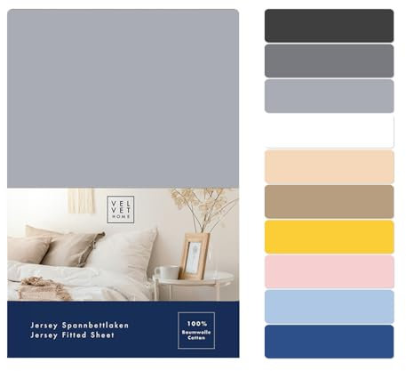 VelvetHome Spannbettlaken 200x220 cm 100% gekämmte Baumwolle Markenqualität Oeko-TEX 100 Bettlaken Spannbetttuch Jersey 200x220 Silber