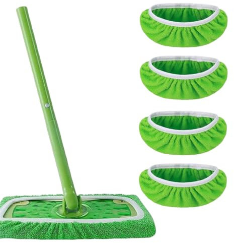FINEVERNEK 4 Pezzi Panni Riutilizzabili per Swiffer Sweeper Mop, Lavapavimenti Panni Adatto a Swiffer, Panno Vello Corallo Pavimenti Mop Panni, per Pavimenti Asciutti e Bagnati, Verdi