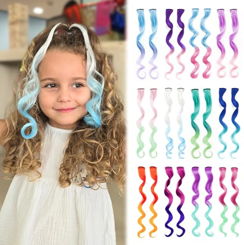 Dreamlover 12 Farben Haarsträhnen für Kinder zum Verzieren der Haare | Einfaches Anbringen und Entfernen, Kinder Unbedenklich, zur Verschönerung der Frisur bei Verschiedenen Anlässen, 24 Stücke